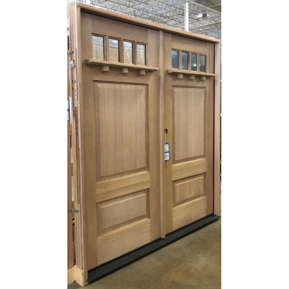 6'0'x6'8' Double 4 Lite Craftsman with Shelf Exterior Mahogany Door